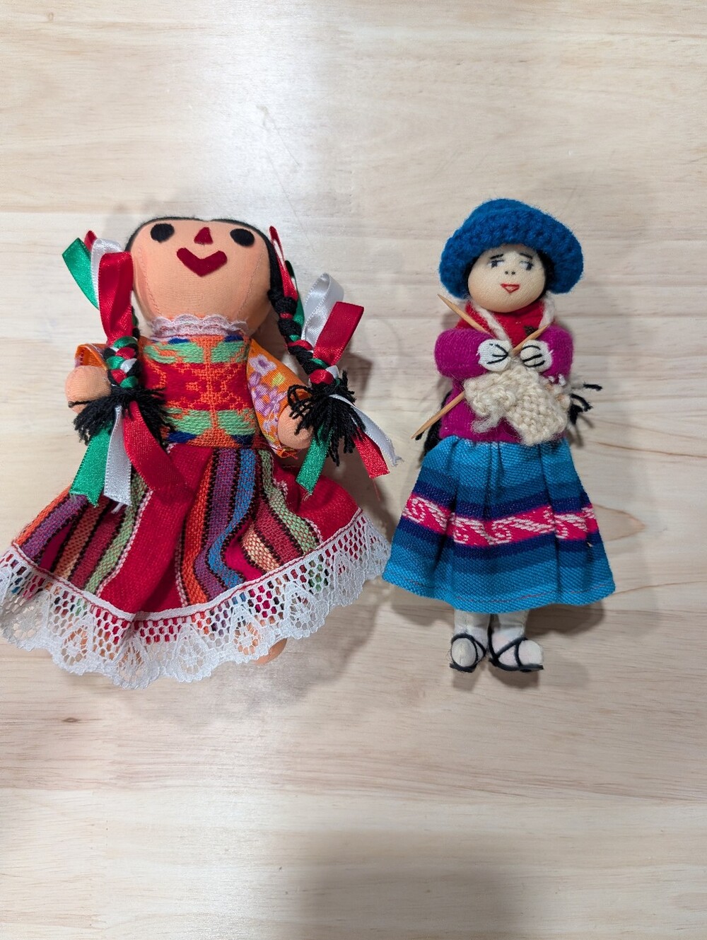 Vintage Folk Art Dolls (2) - Handmade Mexican Maria Rag Doll & Peruvian Andea